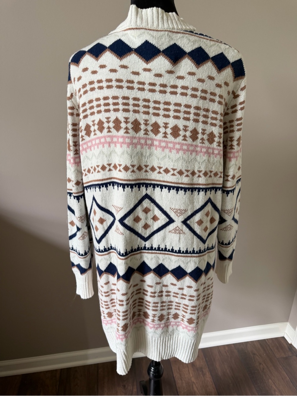 Serra NEW w/Tags Open-Front Ivory Geometric Knit Long Cardigan Sweater Large - Picture 7 of 8